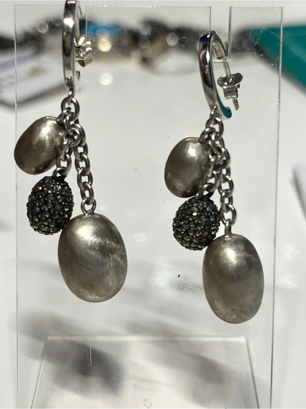 Nanis Italy Brushed Dangle Drop 925 Sterling Silver Marcasite - Picture 2 of 8